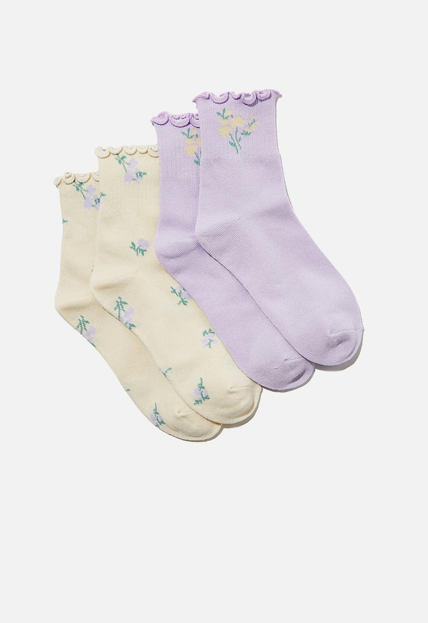 Cotton On - 2 pack frill hem sock - buttermilk & chalky lavender