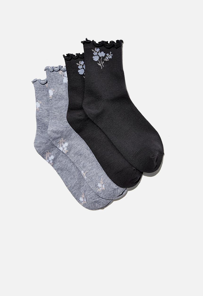 Cotton On - 2 pack frill hem sock - soft grey & charcoal
