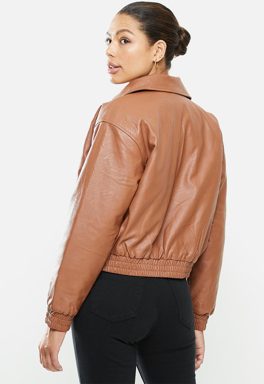 Cotton On - Vegan leather quilted bomber - tan