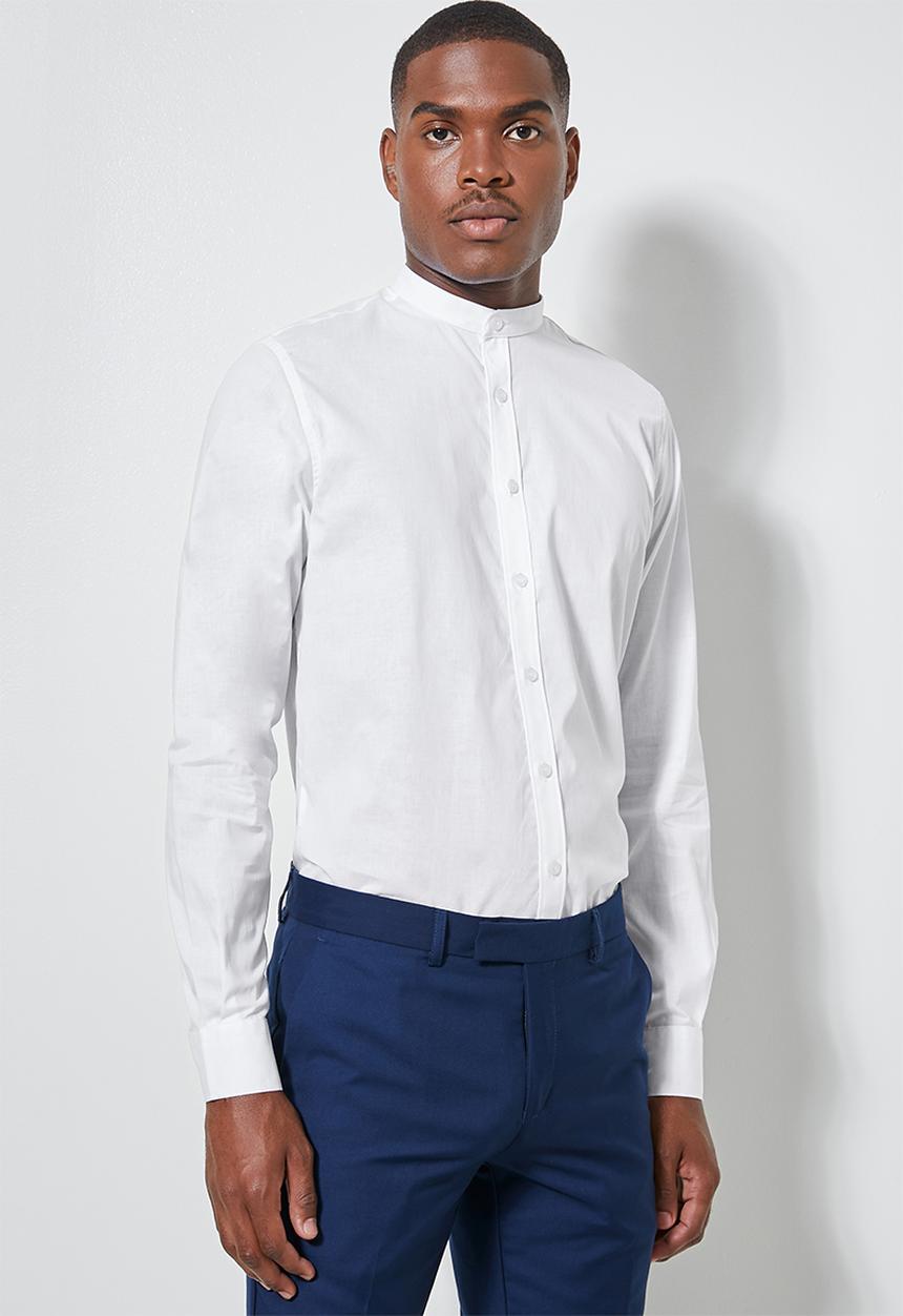 Superbalist - Wu slim strech mandarin shirt - white 