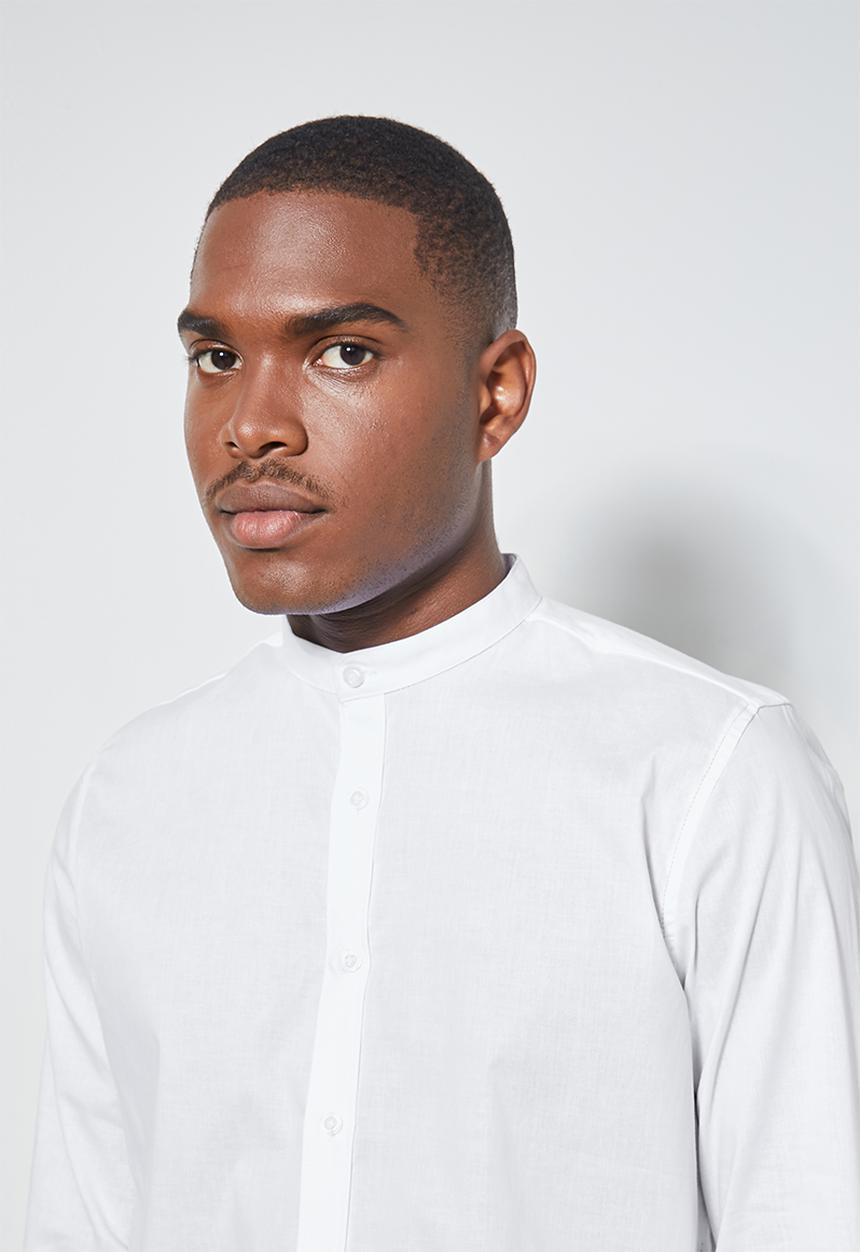 Superbalist - Wu slim strech mandarin shirt - white 