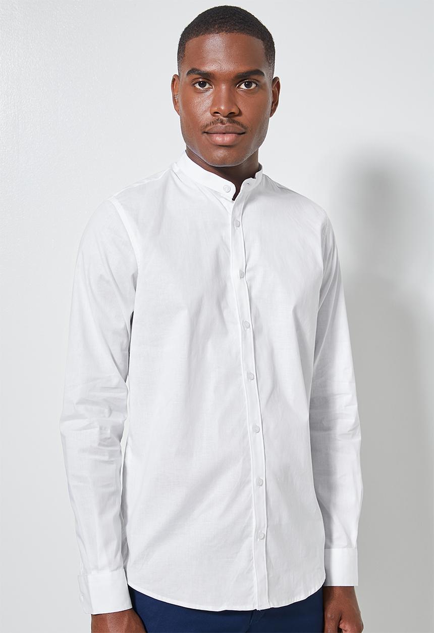 Superbalist - Wu slim strech mandarin shirt - white 