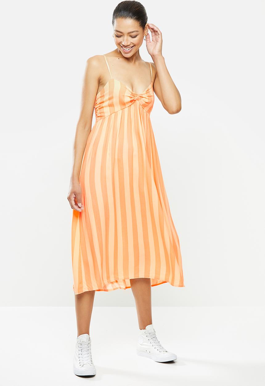 Cotton On - Woven cher strappy twist front midi - caitlyn stripe bold orange