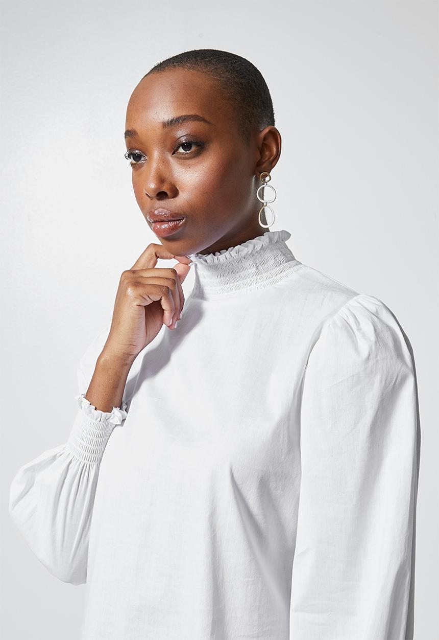 Superbalist - Hi neck shirred blouse - white