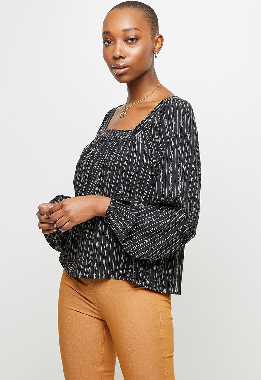 edit - Long sleeve square neck balloon sleeve blouse - black