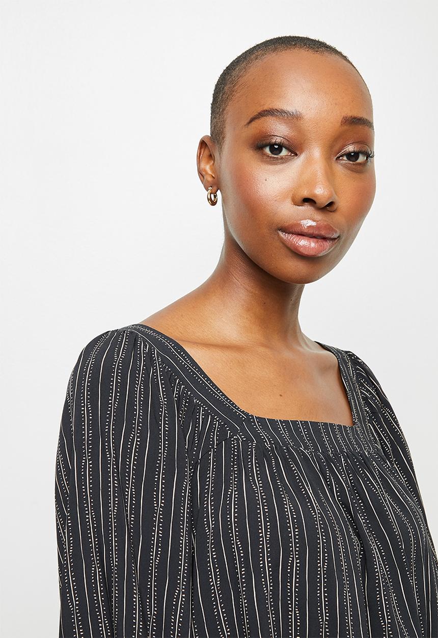 edit - Long sleeve square neck balloon sleeve blouse - black