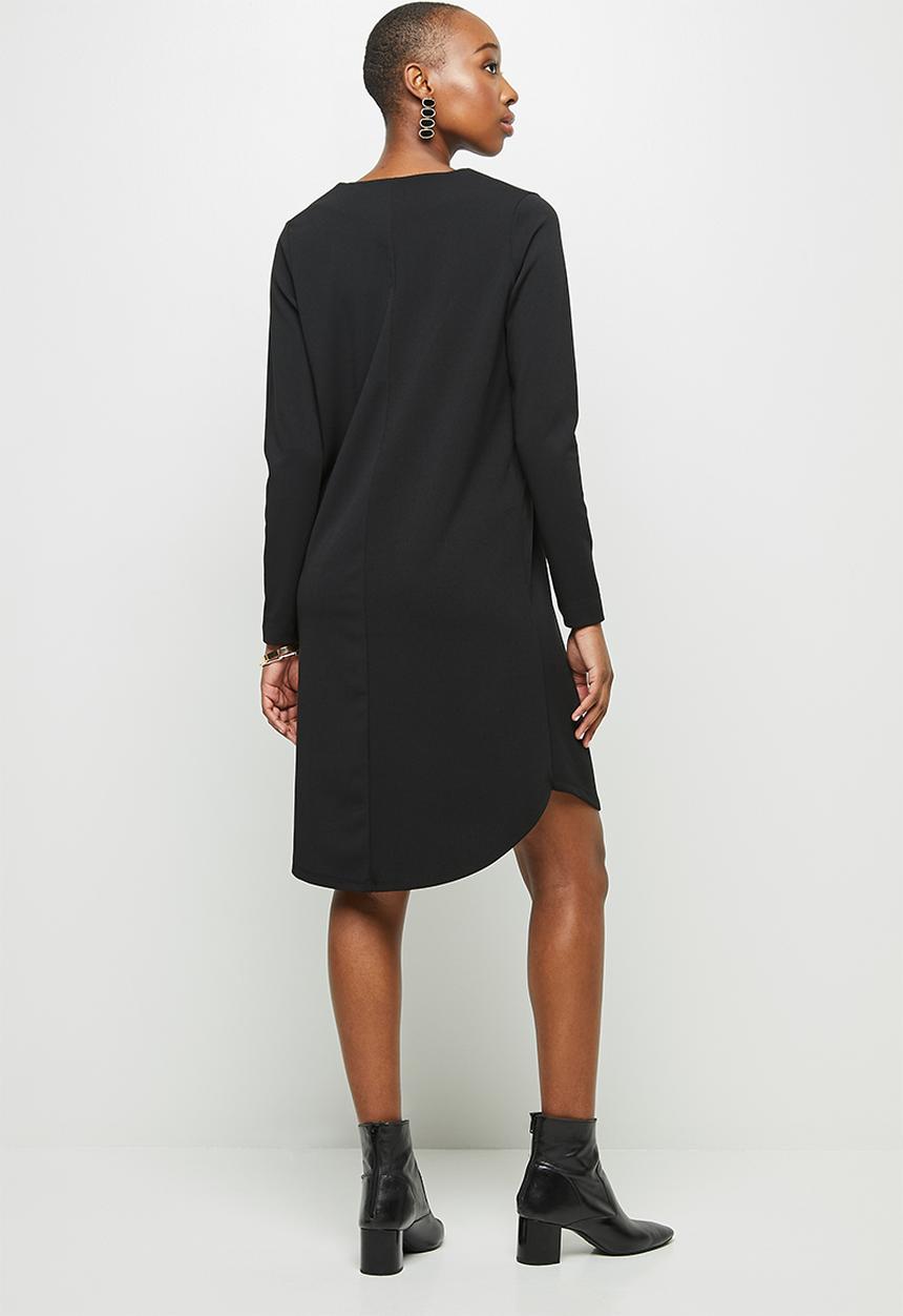 edit - Crepe long sleeve v-neck tunic - black