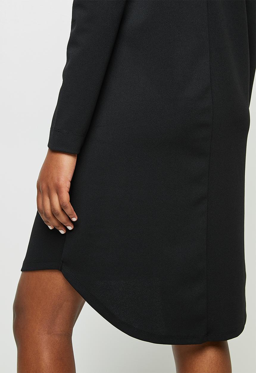 edit - Crepe long sleeve v-neck tunic - black