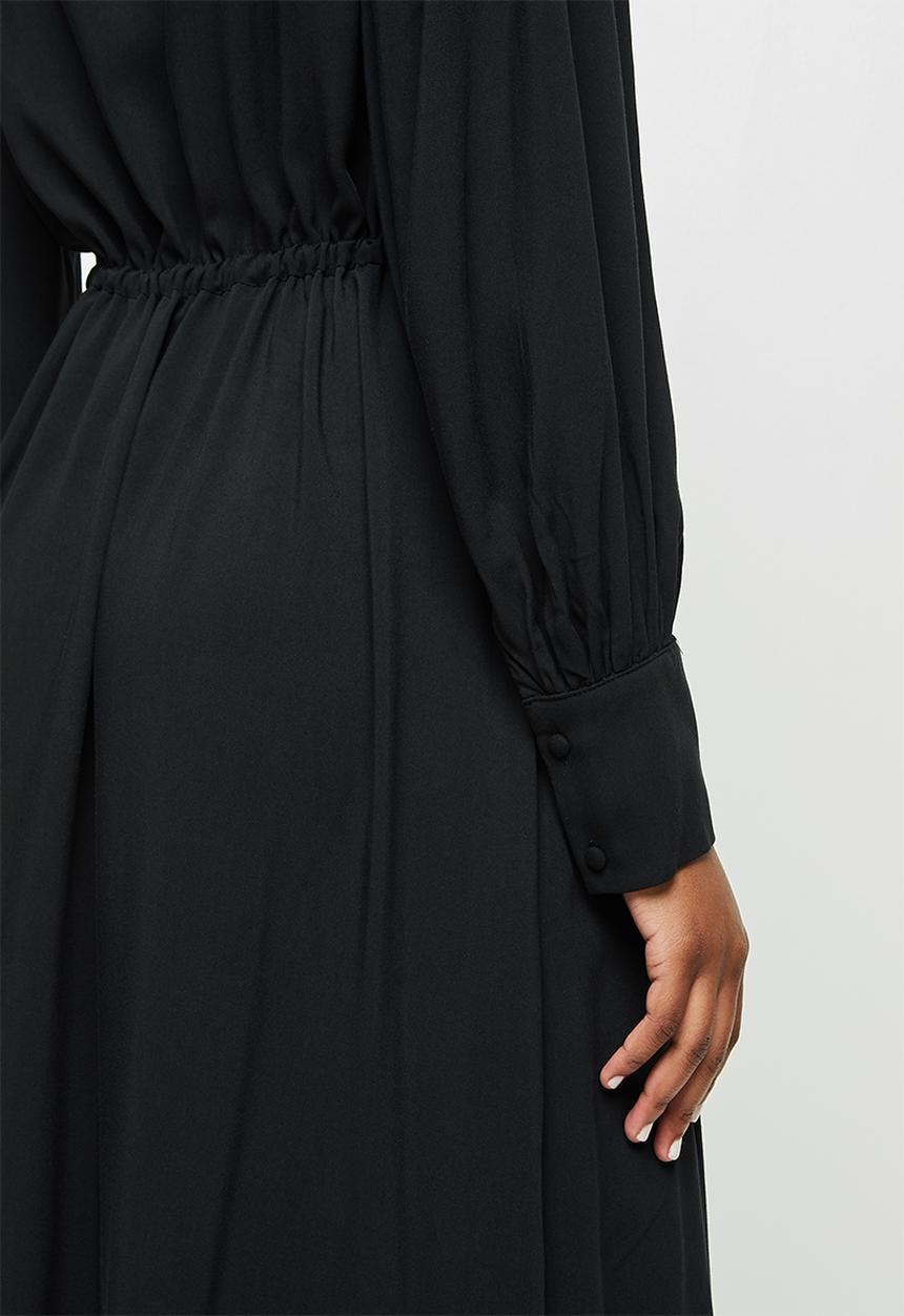 edit - Mandarin collar drawcord a-line midi - black