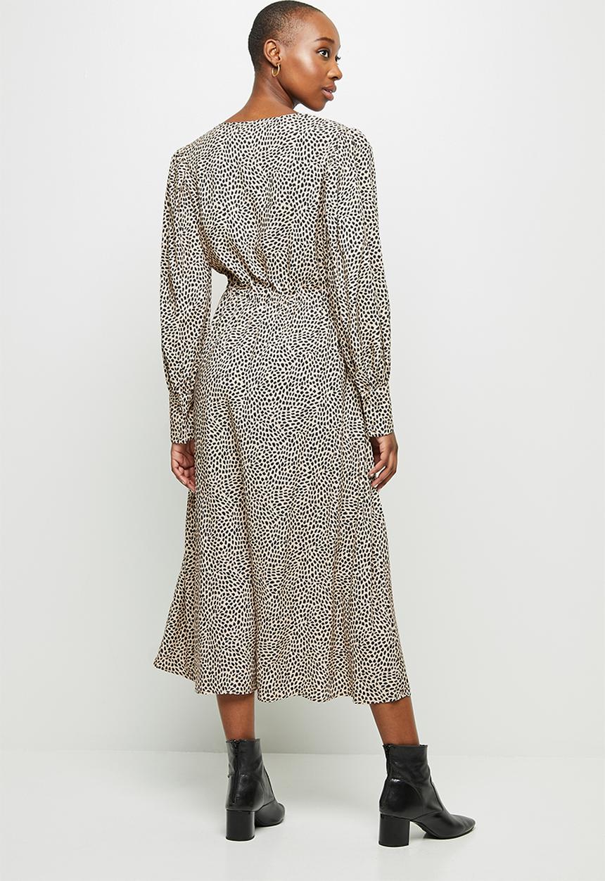 edit - Mandarin collar drawcord a-line midi - beige & black 