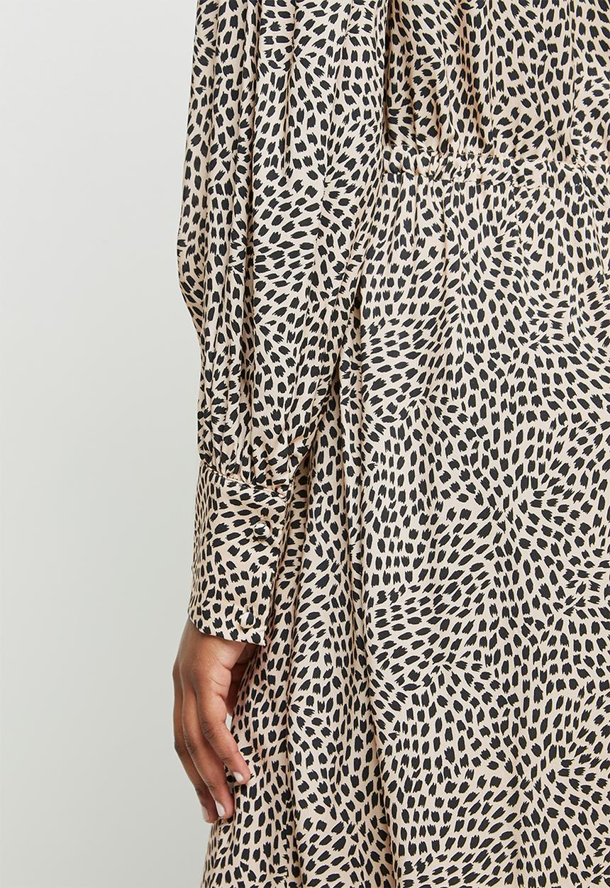 edit - Mandarin collar drawcord a-line midi - beige & black 
