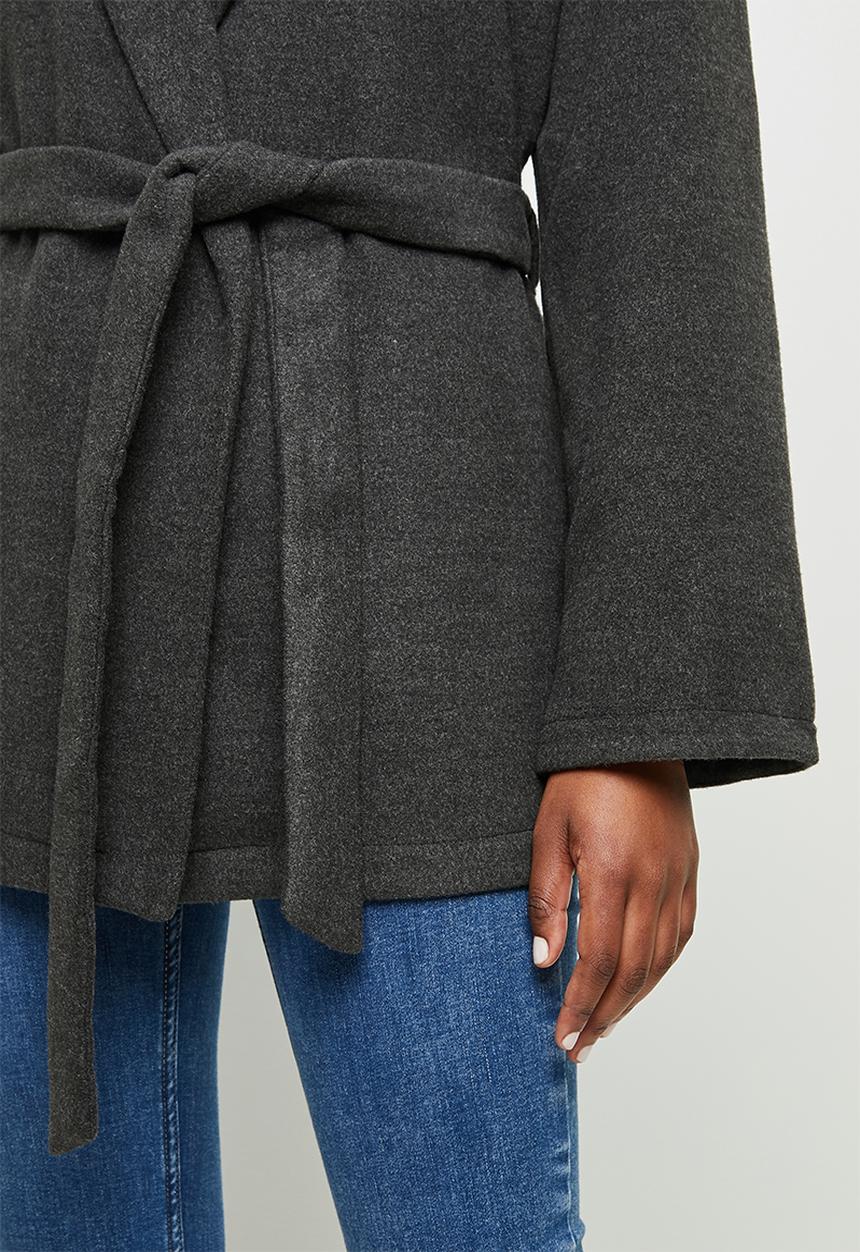 edit - Unlined belted coat - charcoal