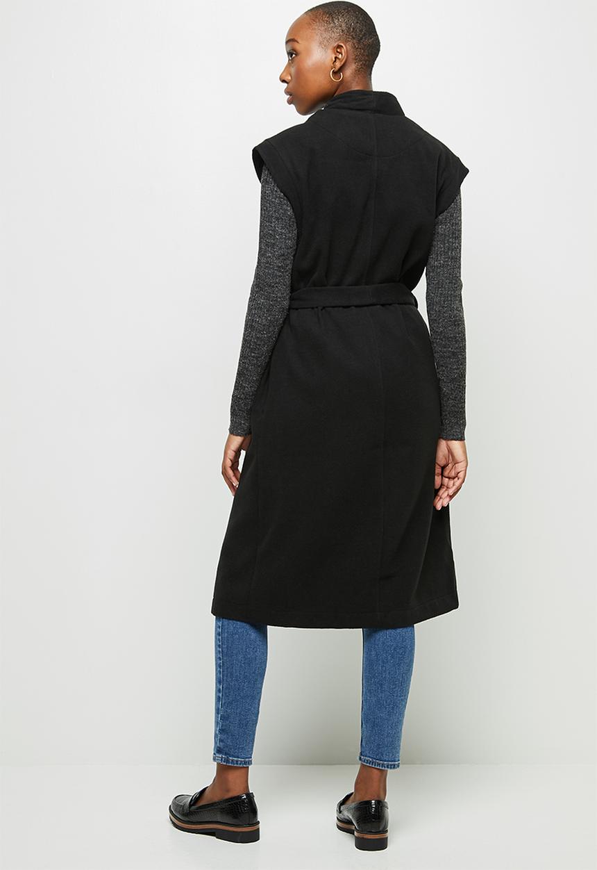 edit - Sleeveless belted coat - black