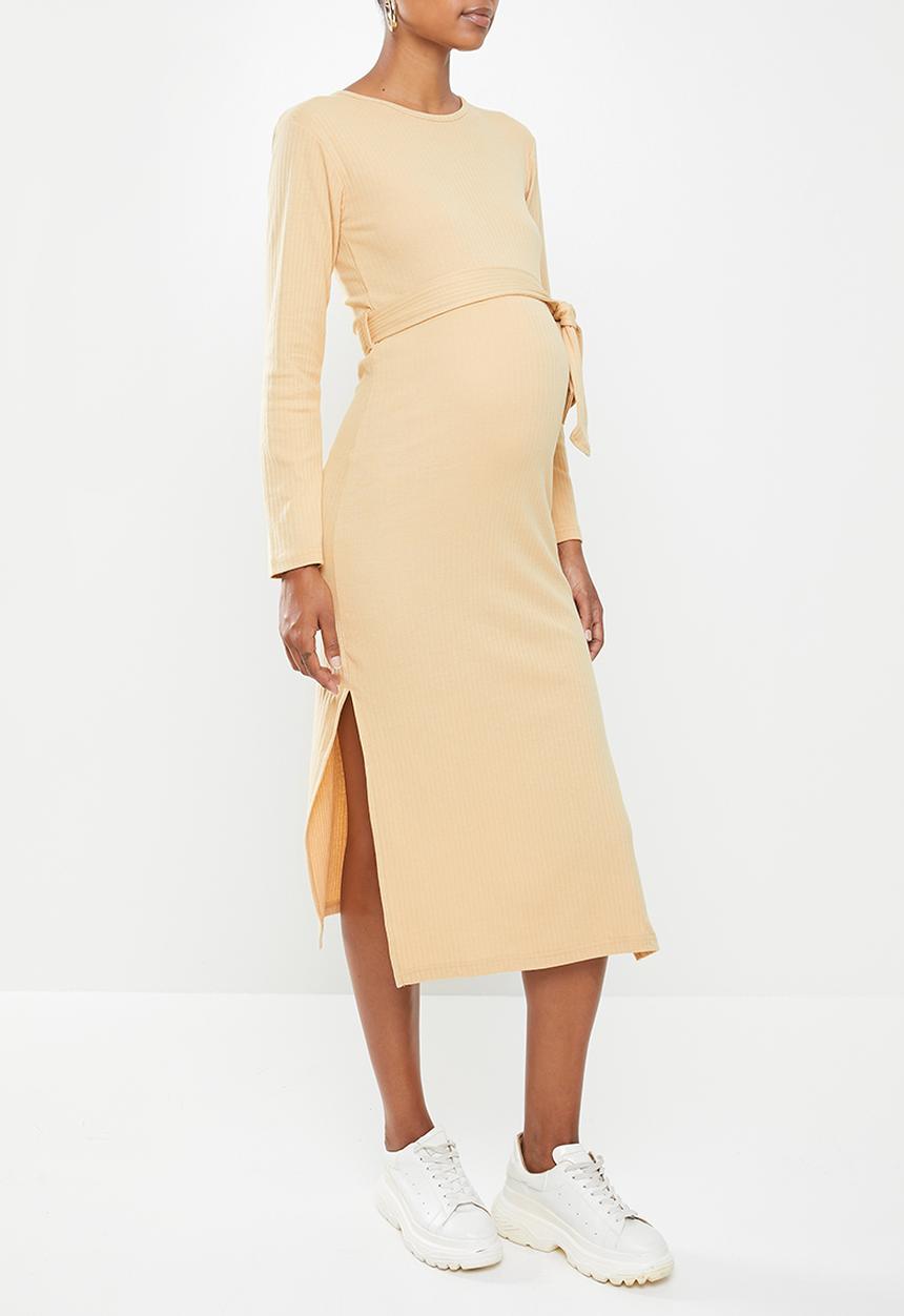 Missguided - Maternity rib midaxi belted dress - taupe