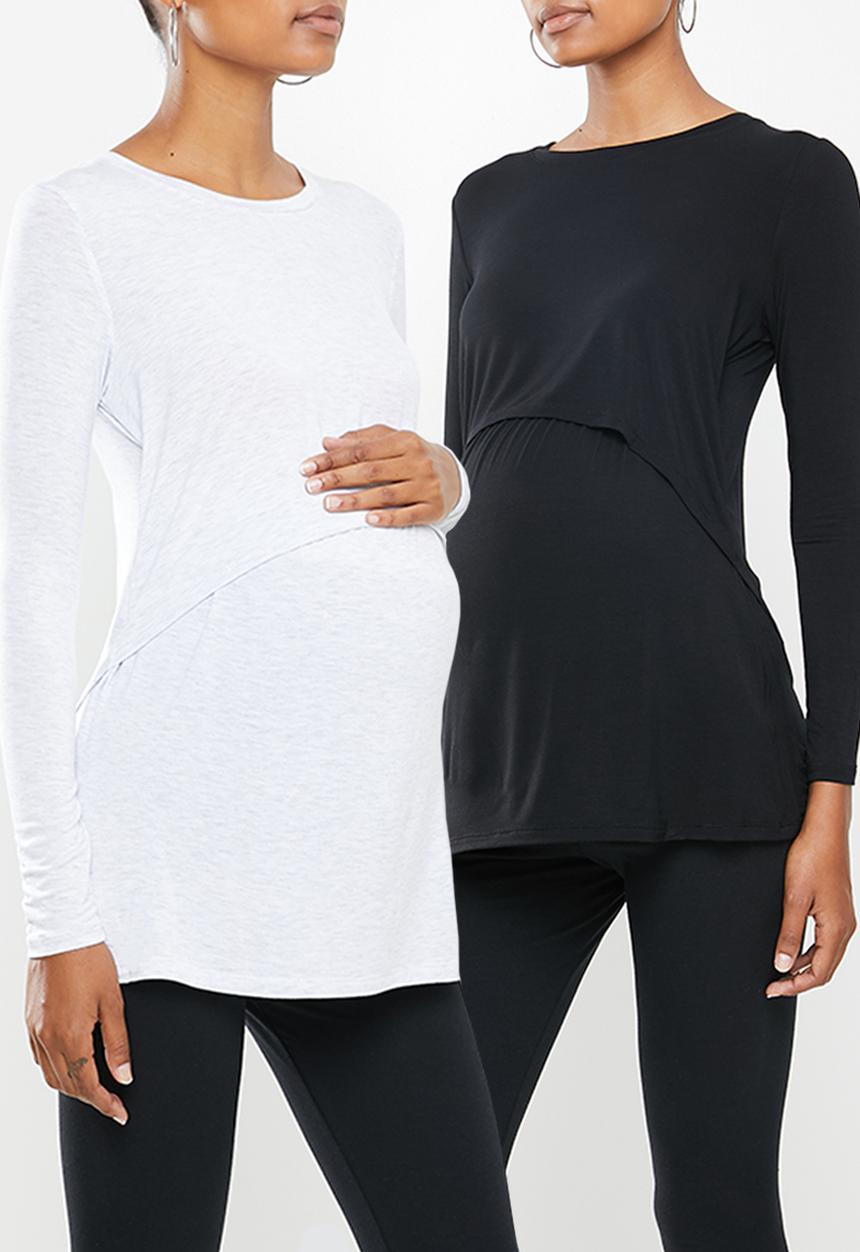 Cotton On - Maternity 2 in 1 long sleeve top_2 pack - black & grey 