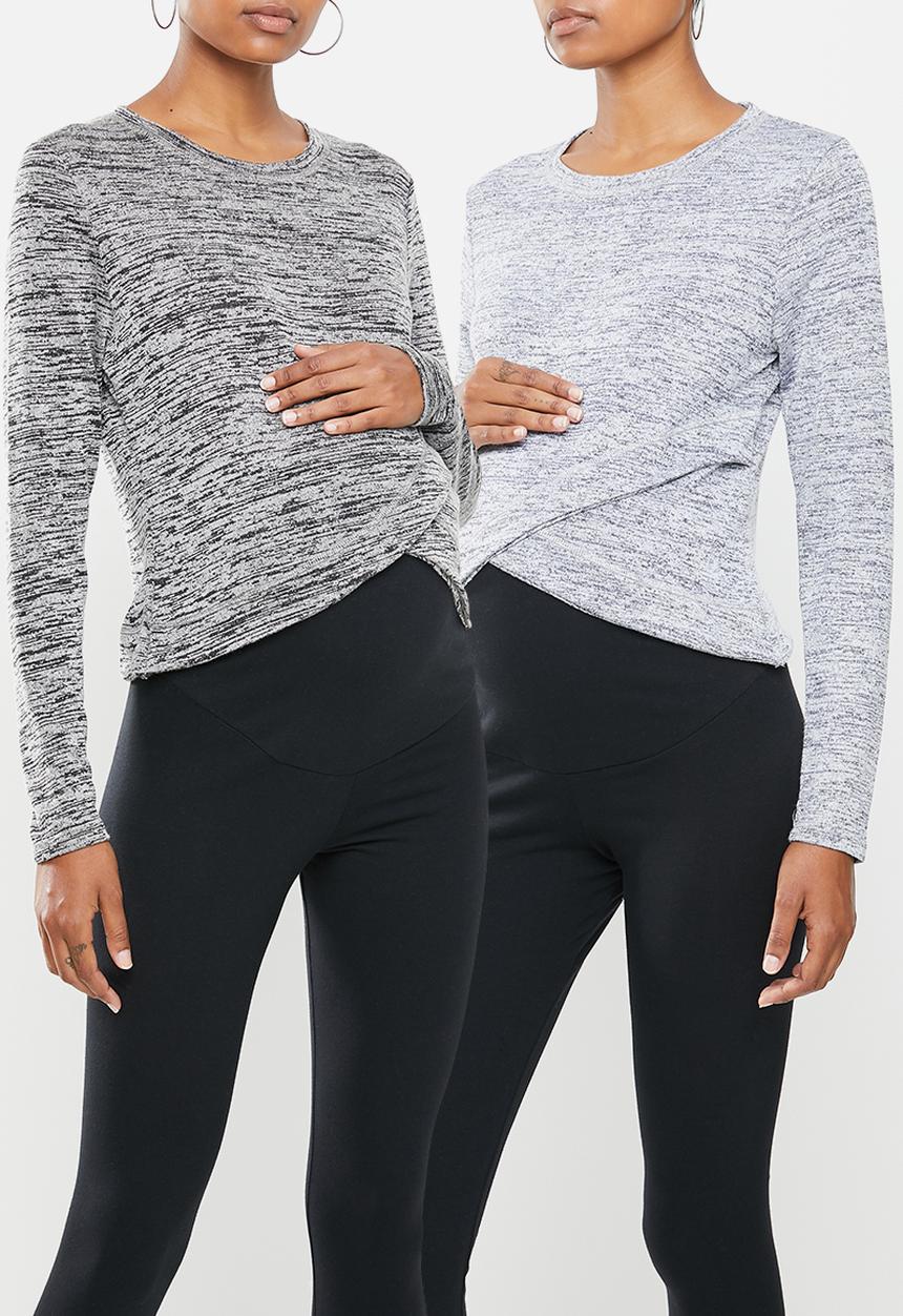 Cotton On - Maternity cross over front long sleeve top_2 pack - black & grey 