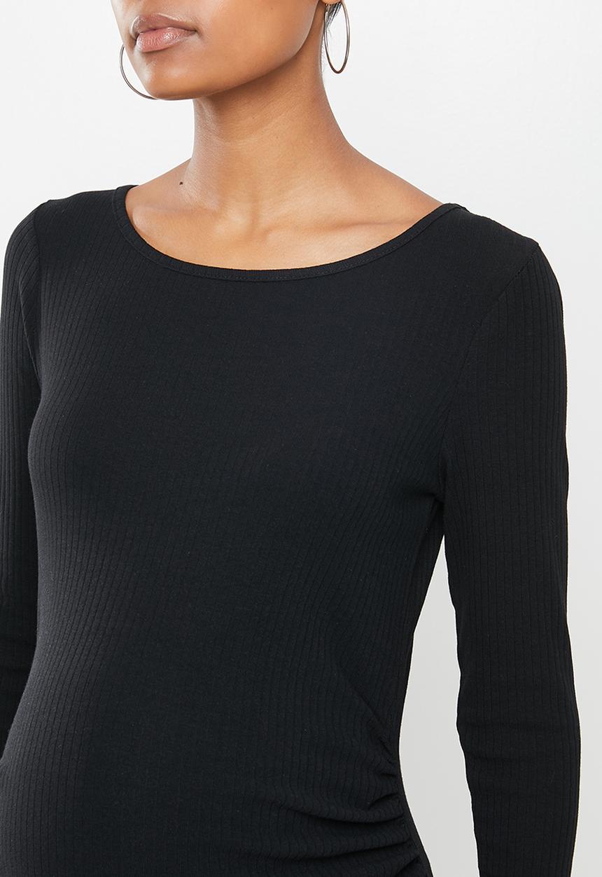 Cotton On - Maternity lettuce edge long sleeve dress - black