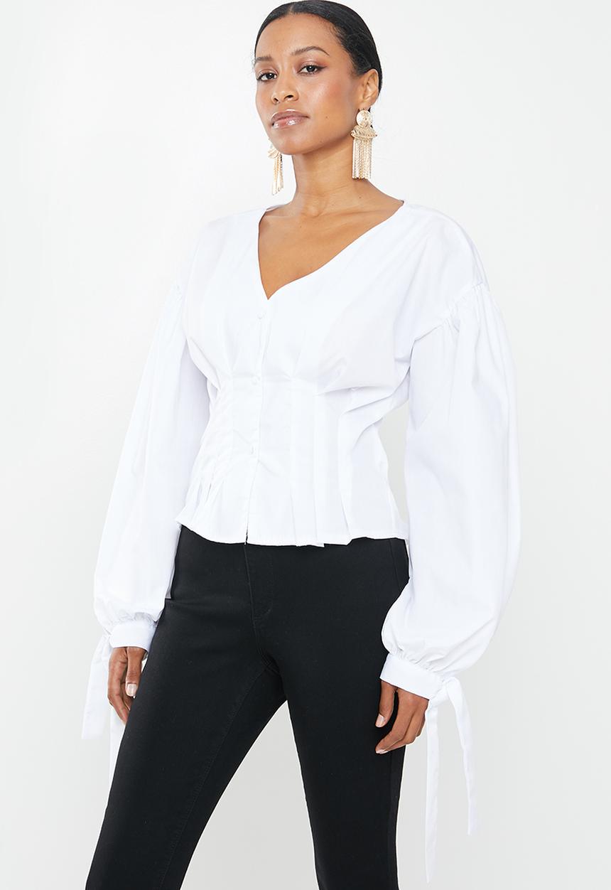 Missguided - Petite cinched waist top - white