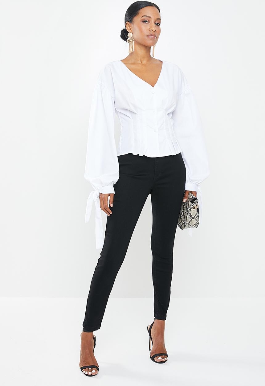 Missguided - Petite cinched waist top - white
