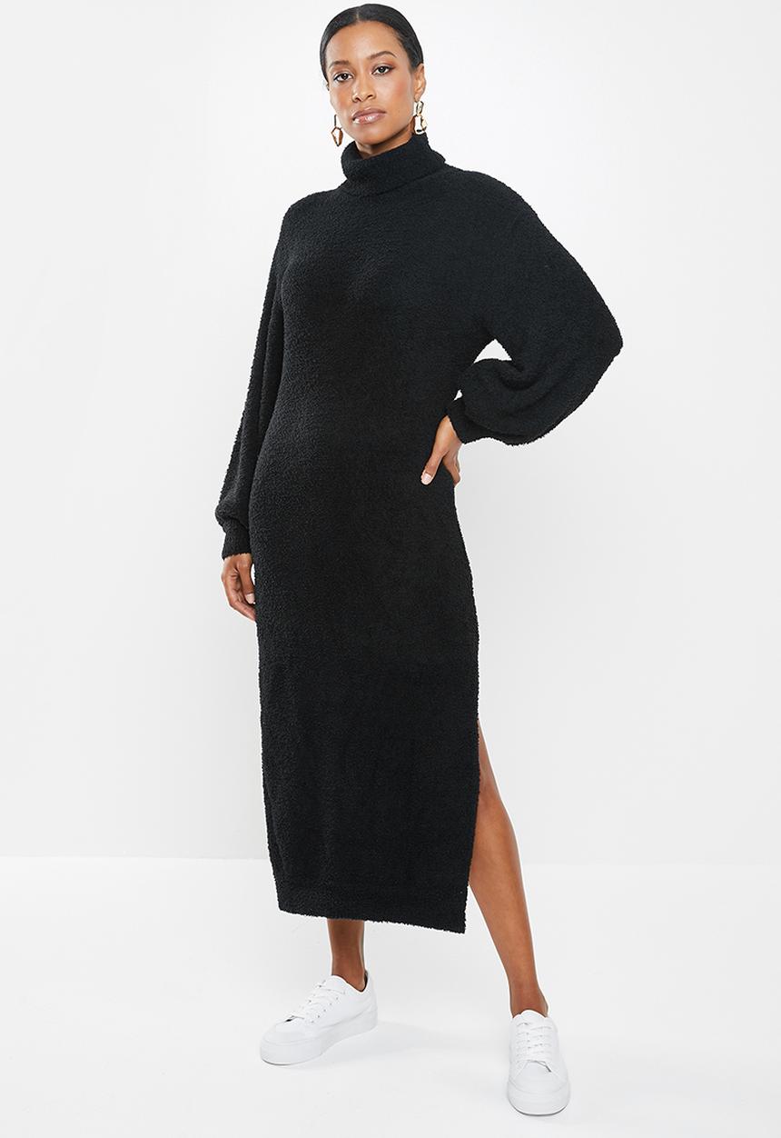 Missguided - Petite fluffy side split jumper dress - black