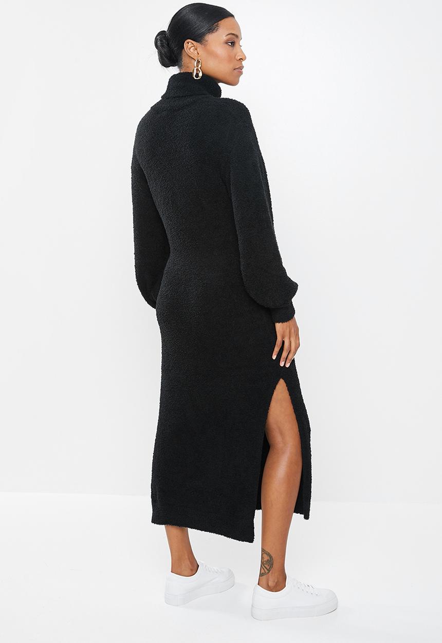 Missguided - Petite fluffy side split jumper dress - black