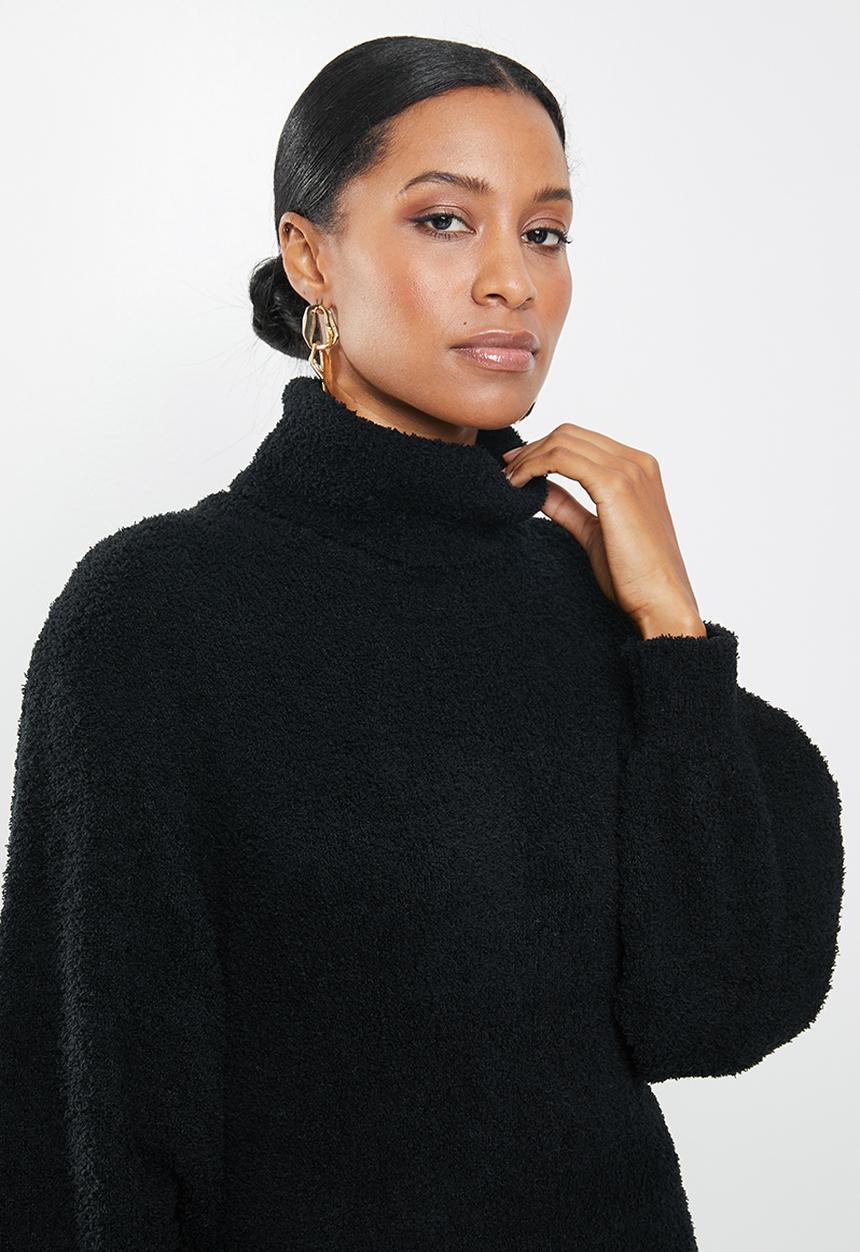 Missguided - Petite fluffy side split jumper dress - black