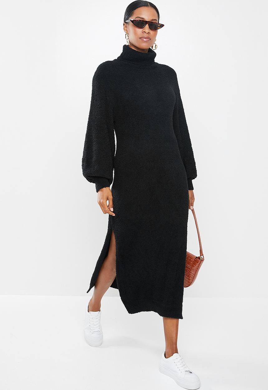 Missguided - Petite fluffy side split jumper dress - black