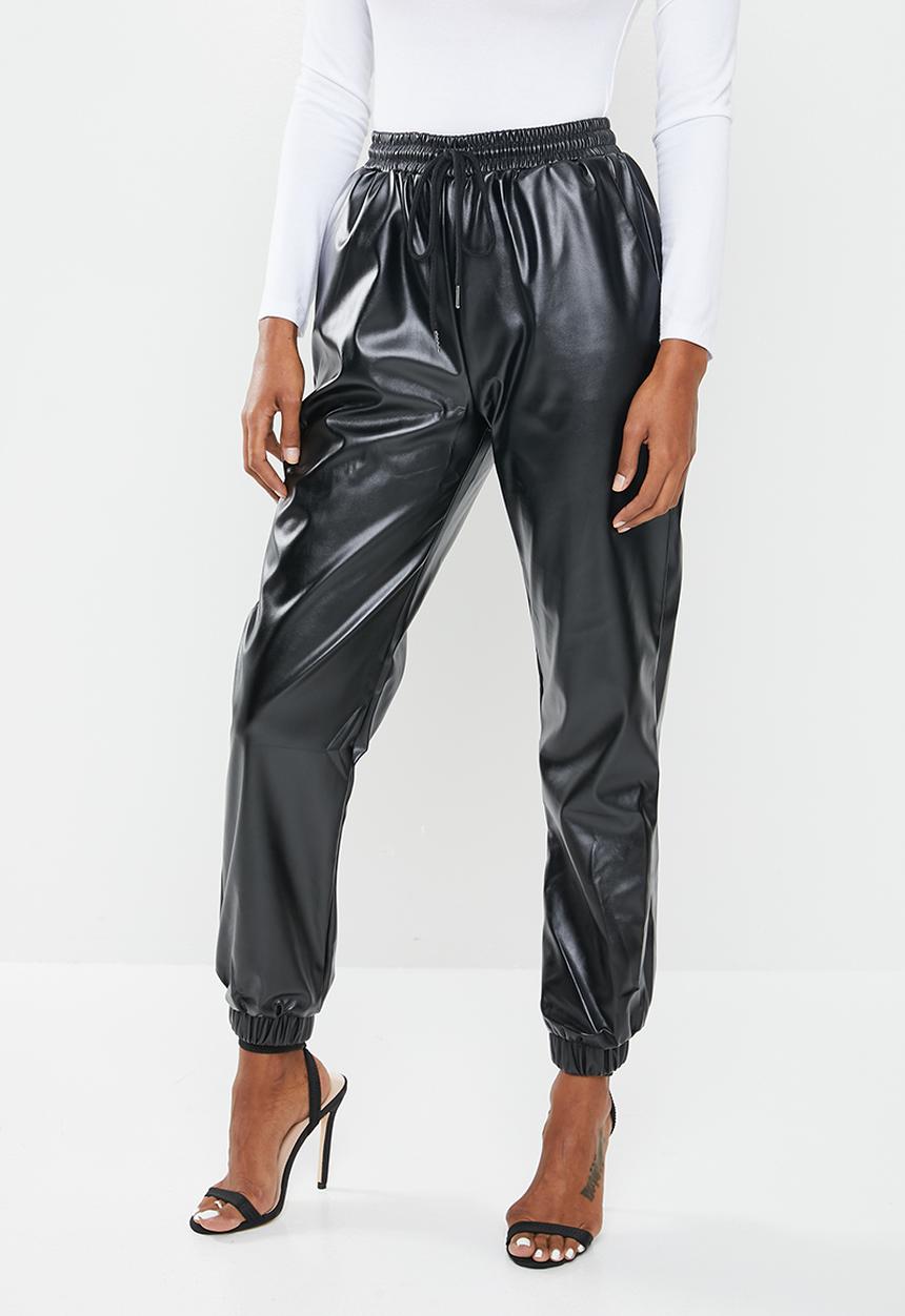 Missguided - Petite faux leather jogger trouser - black