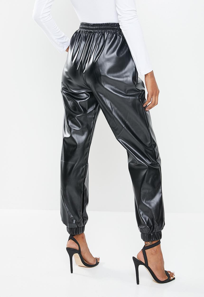 Missguided - Petite faux leather jogger trouser - black