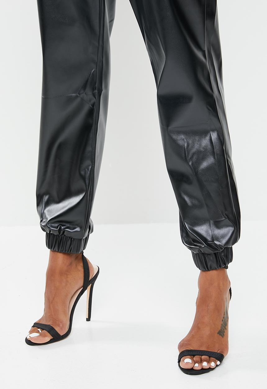 Missguided - Petite faux leather jogger trouser - black