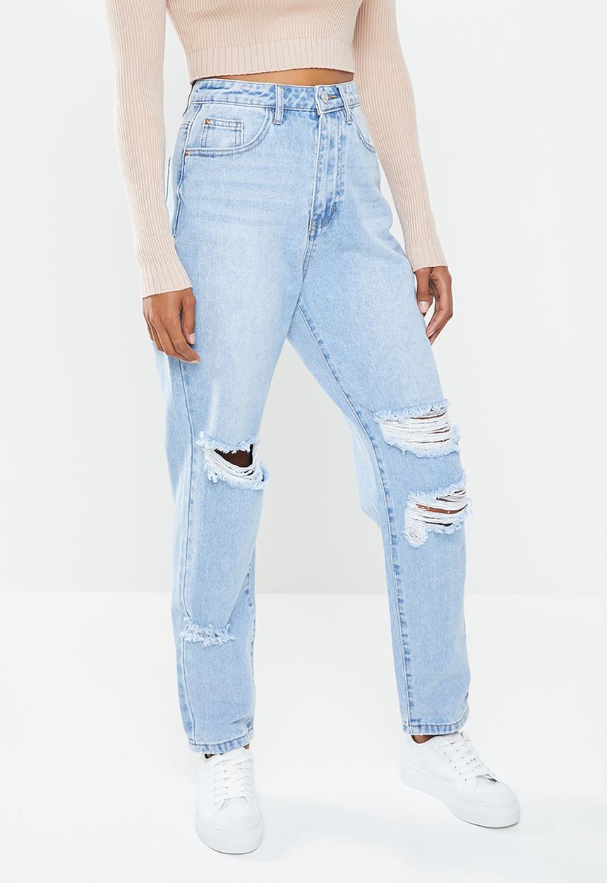 Missguided - Petite knee rip riot mom jean - blue