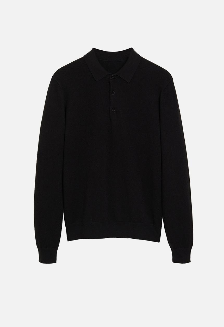 MANGO - Knitted woolen polo shirt- black