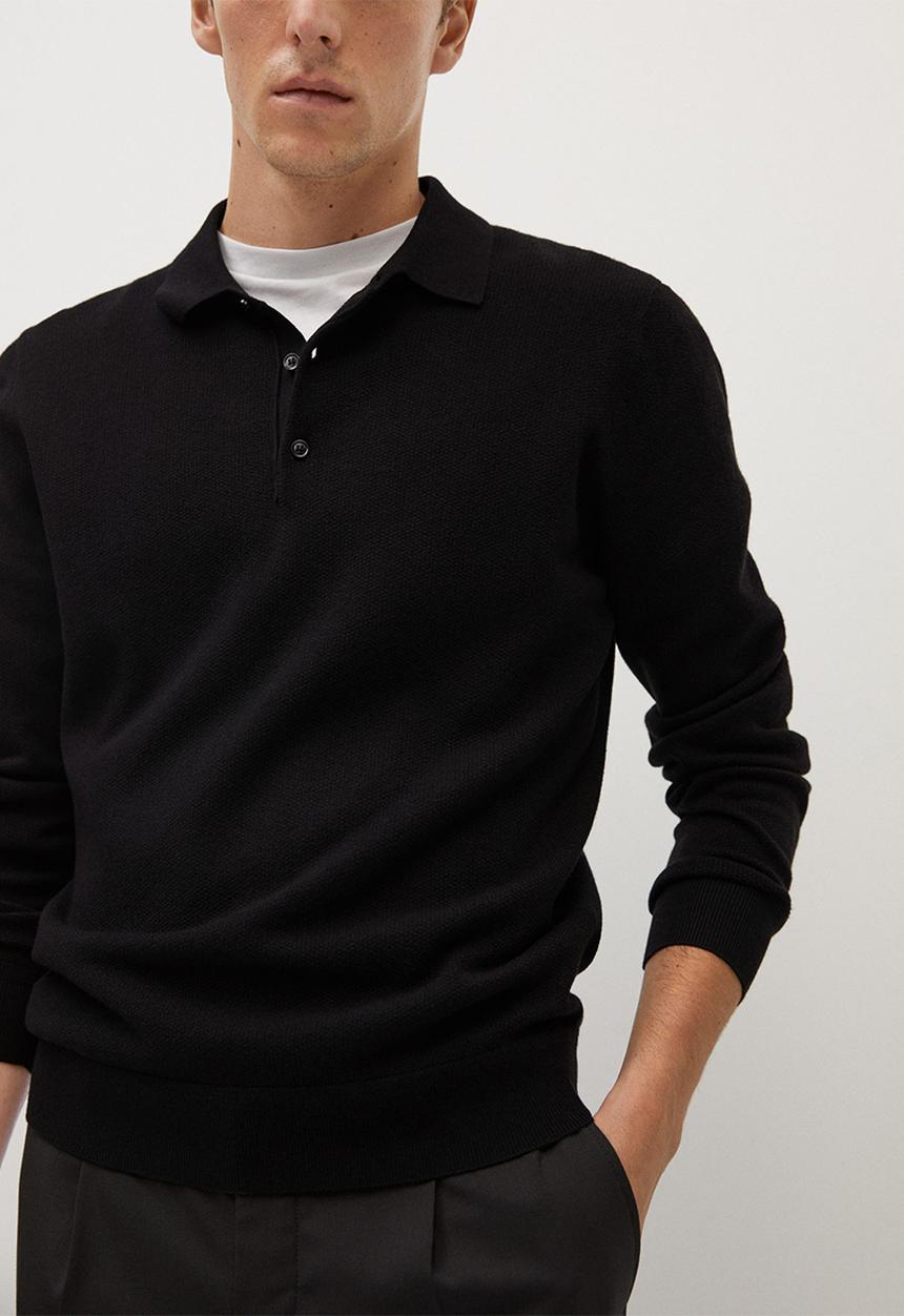 MANGO - Knitted woolen polo shirt- black