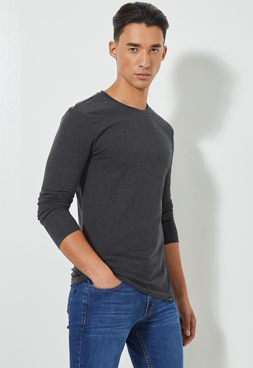 Superbalist - Brando long sleeve crew neck tee - charcoal 