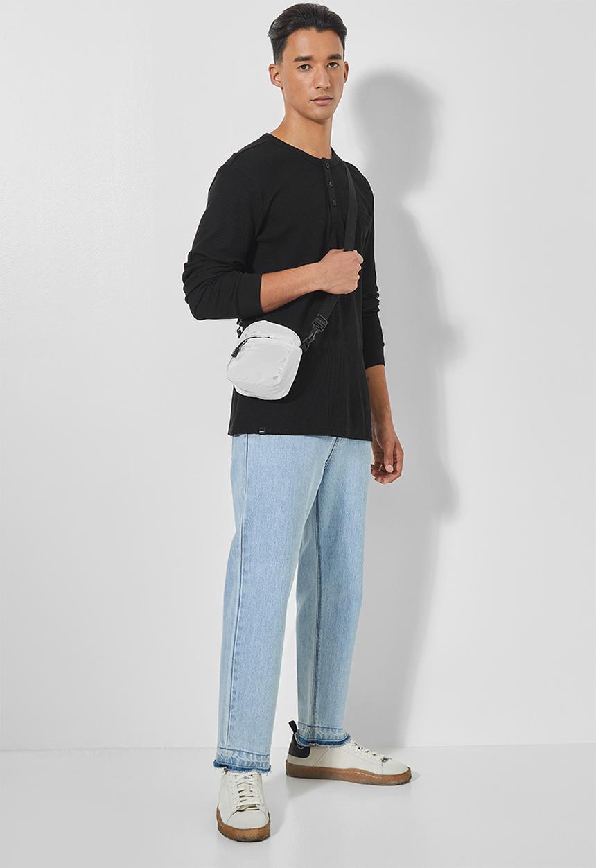 Superbalist - Texas long sleeve textured henley tee - black