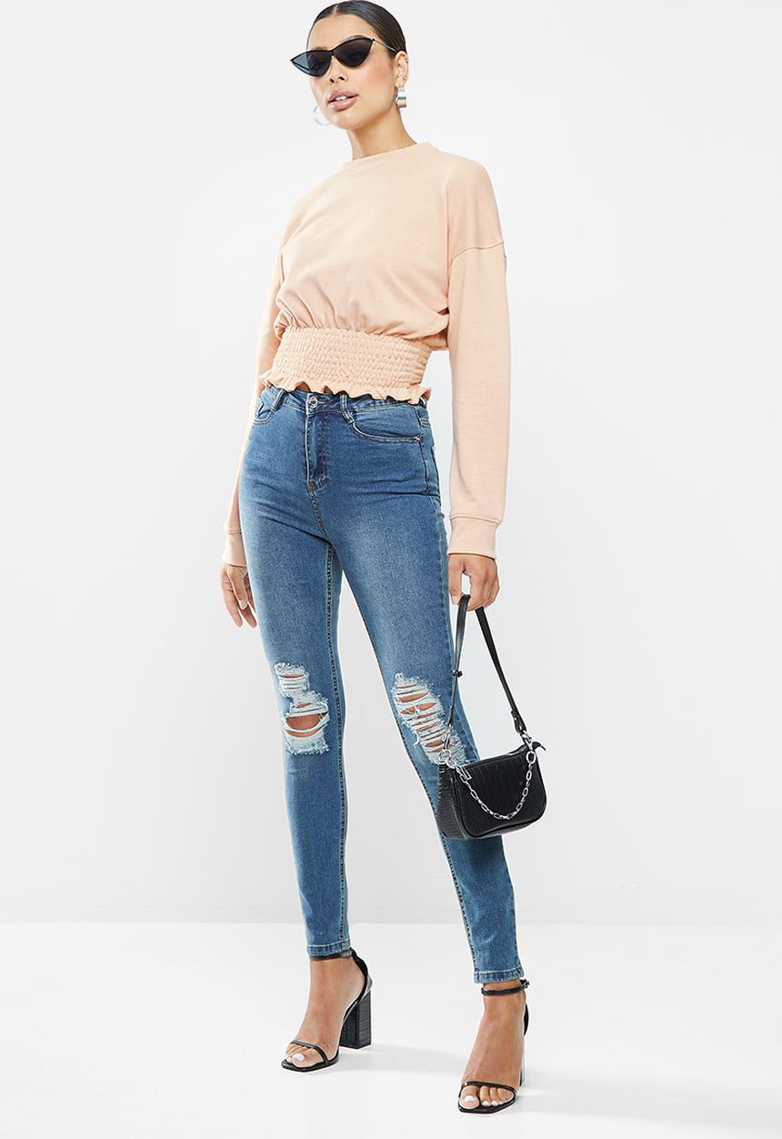 Missguided - Shirred hem oversized sweatshirt - neutral 