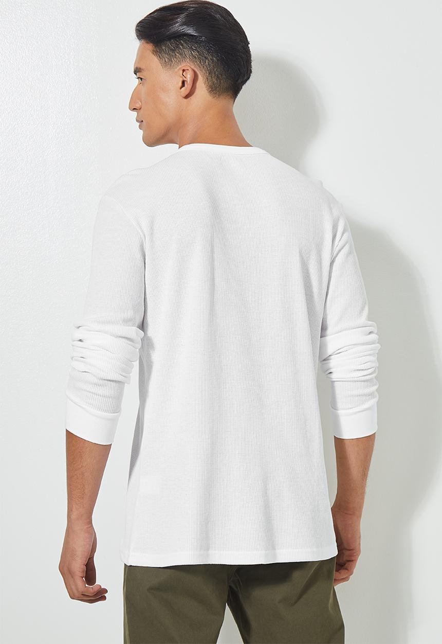 Superbalist - Texas long sleeve textured henley tee - white