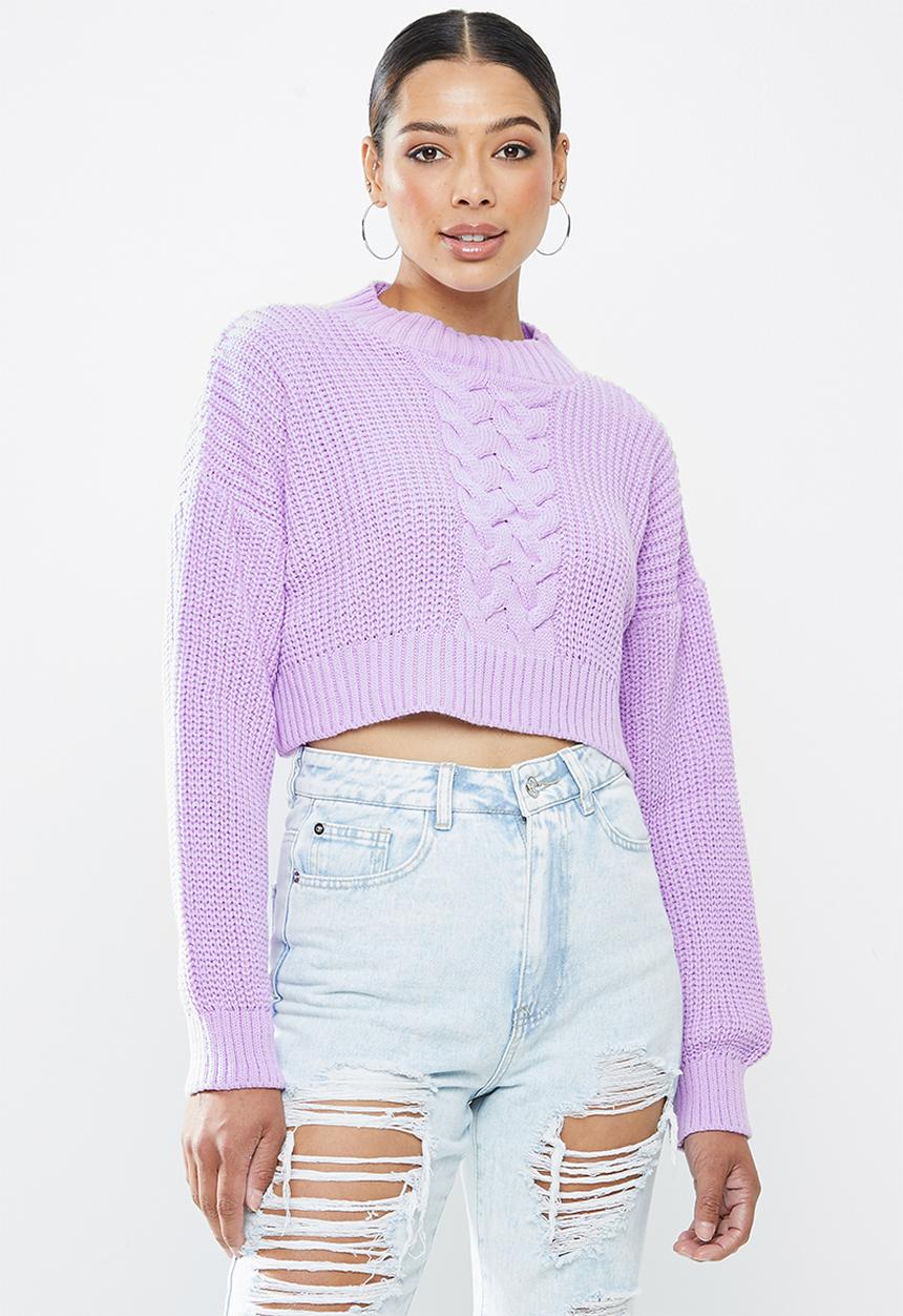Missguided - Cropped cable knit jumper - lilac