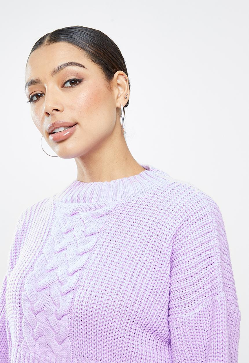 Missguided - Cropped cable knit jumper - lilac