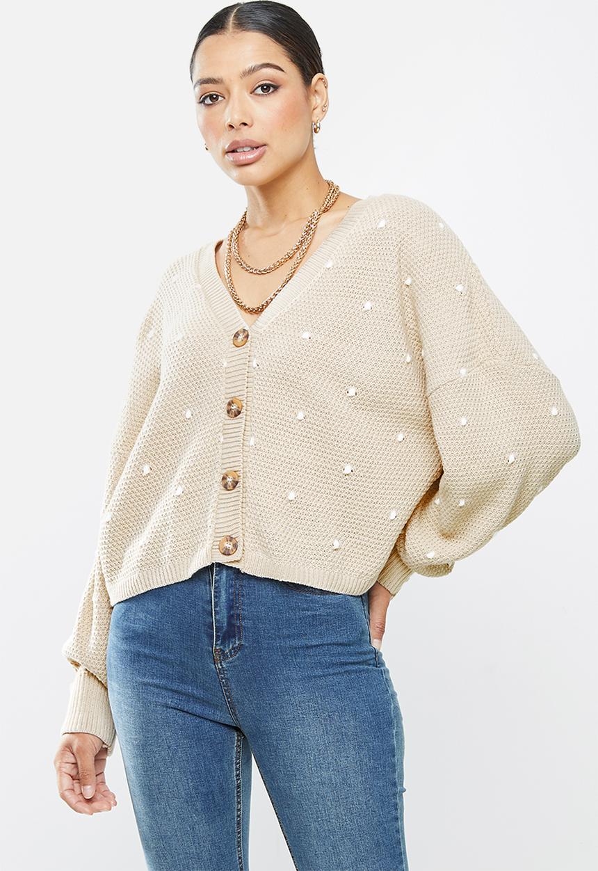 Missguided - Polka dot balloon sleeve cardigan - stone