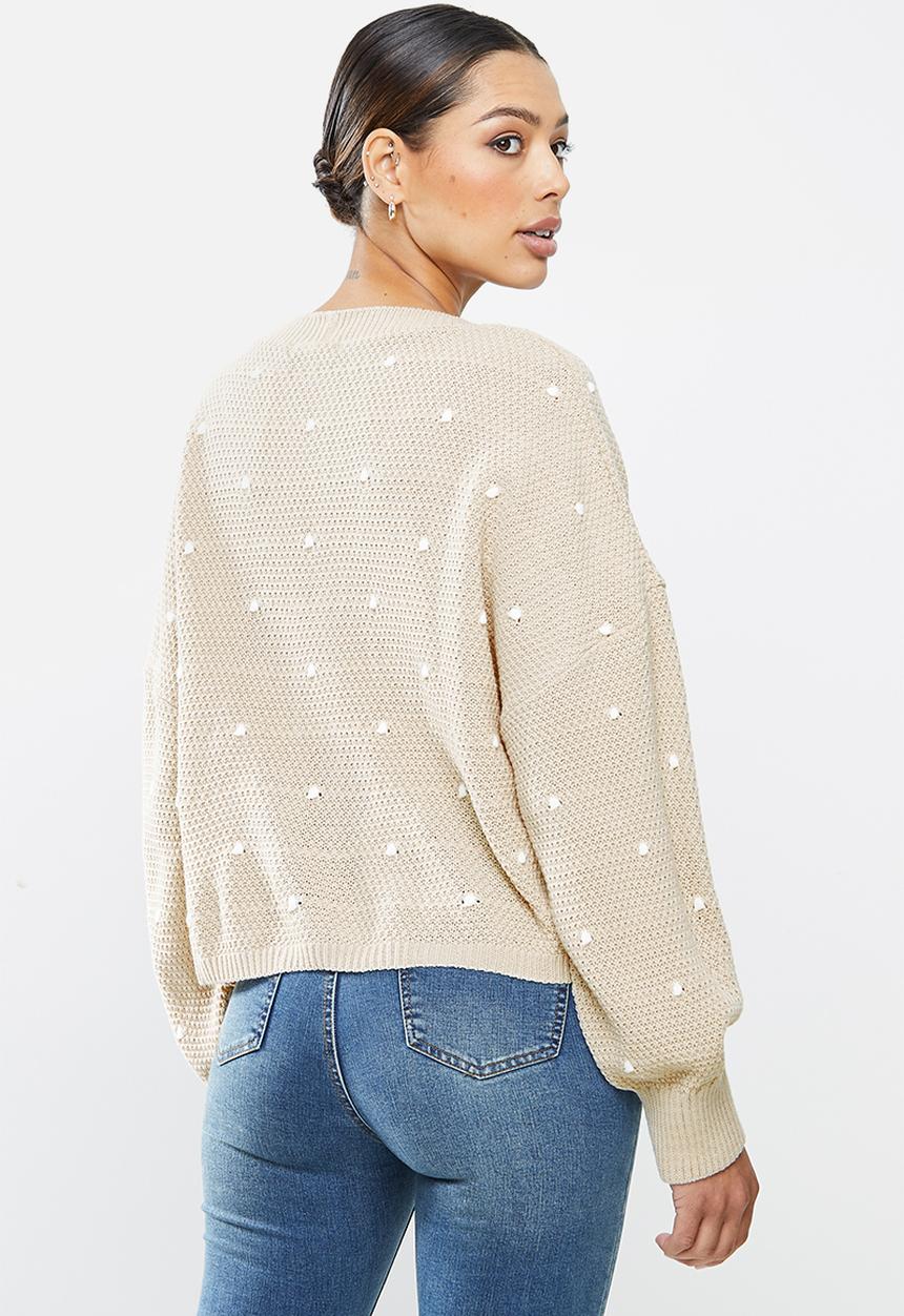 Missguided - Polka dot balloon sleeve cardigan - stone