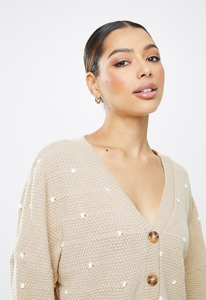 Missguided - Polka dot balloon sleeve cardigan - stone