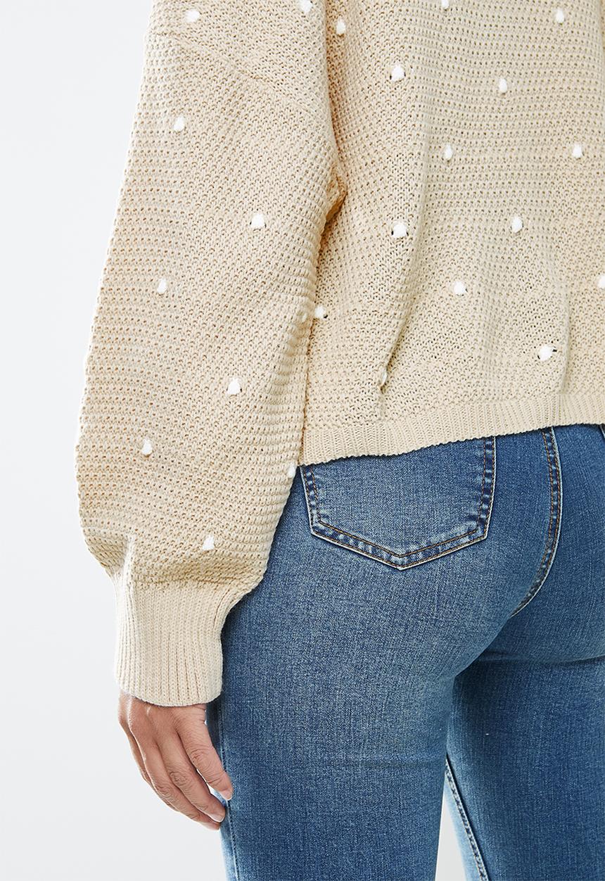 Missguided - Polka dot balloon sleeve cardigan - stone