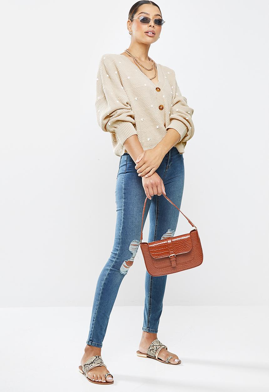Missguided - Polka dot balloon sleeve cardigan - stone