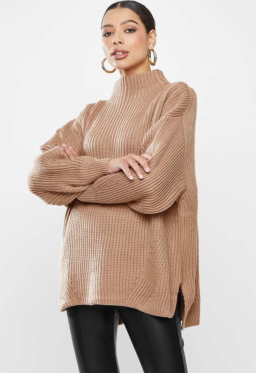 Missguided - Grown on neck longline jumper - brown 