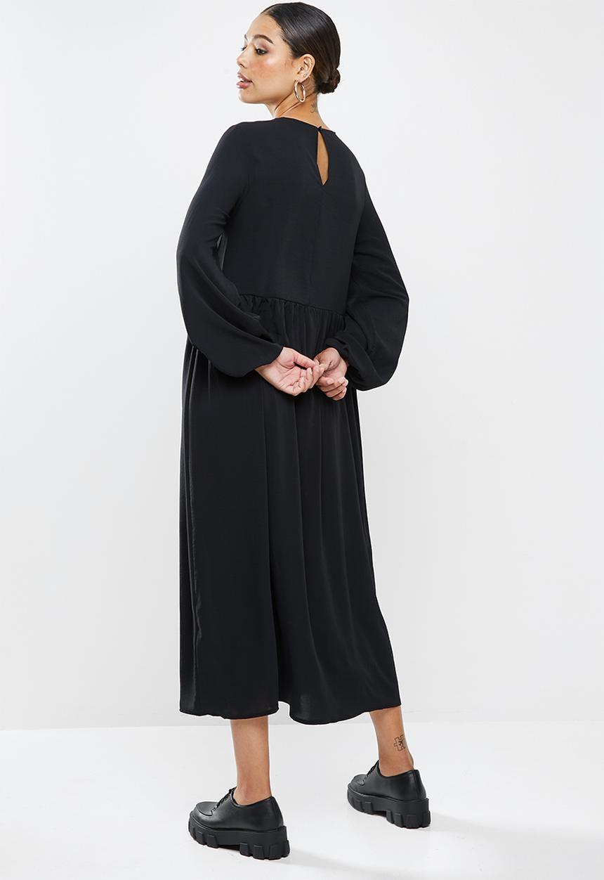 Missguided - Oversized midi smock dress long sleeve - black