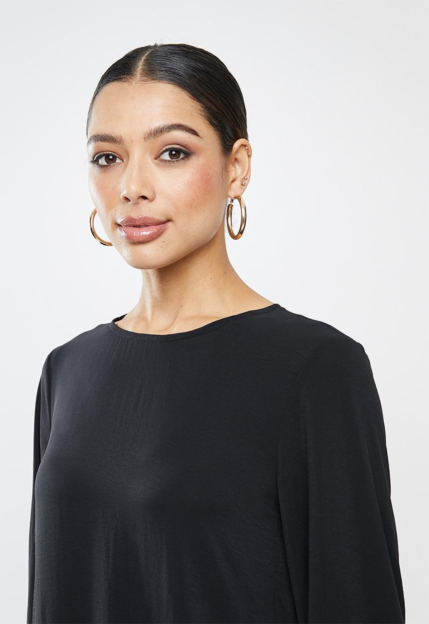 Missguided - Oversized midi smock dress long sleeve - black