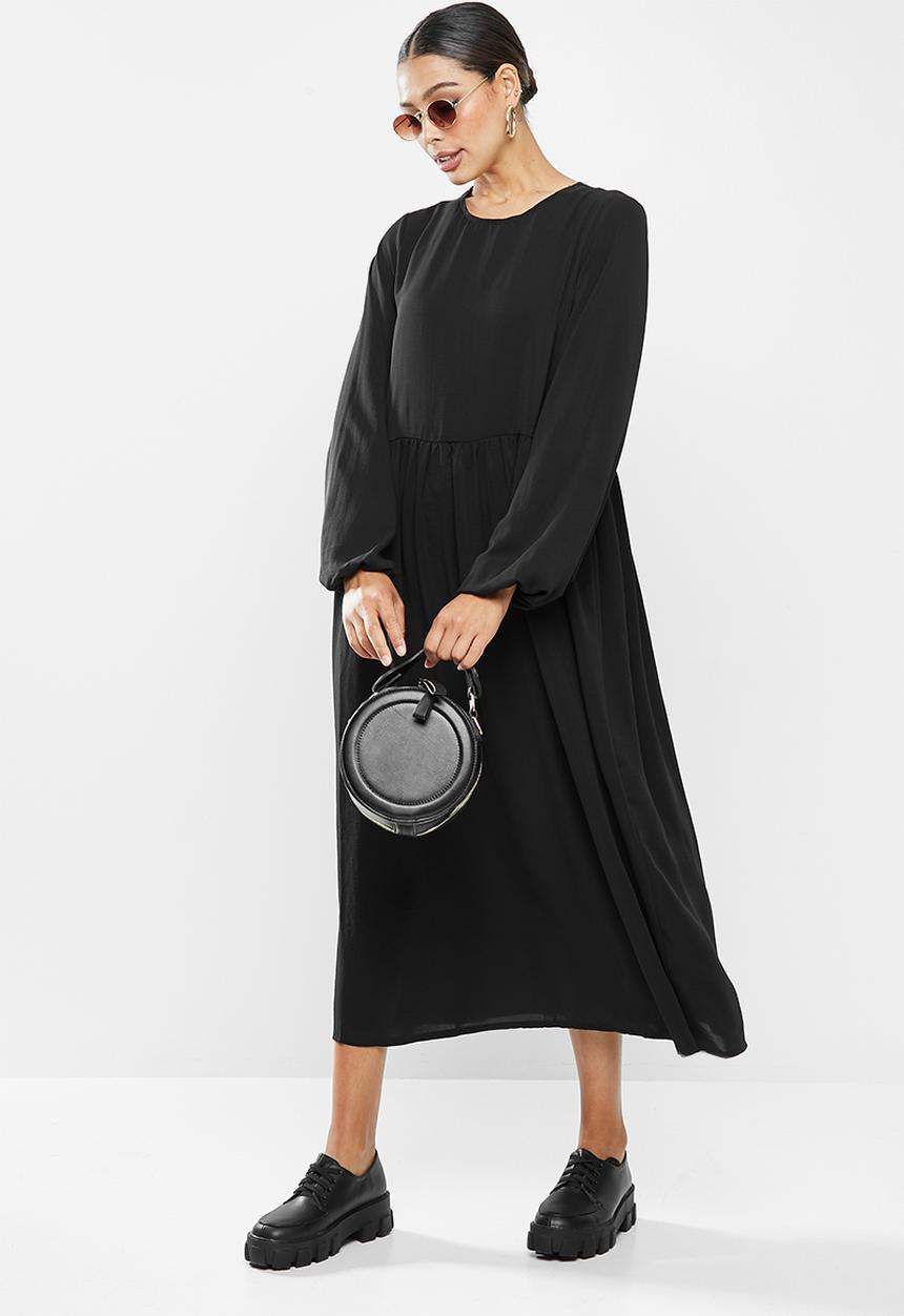 Missguided - Oversized midi smock dress long sleeve - black