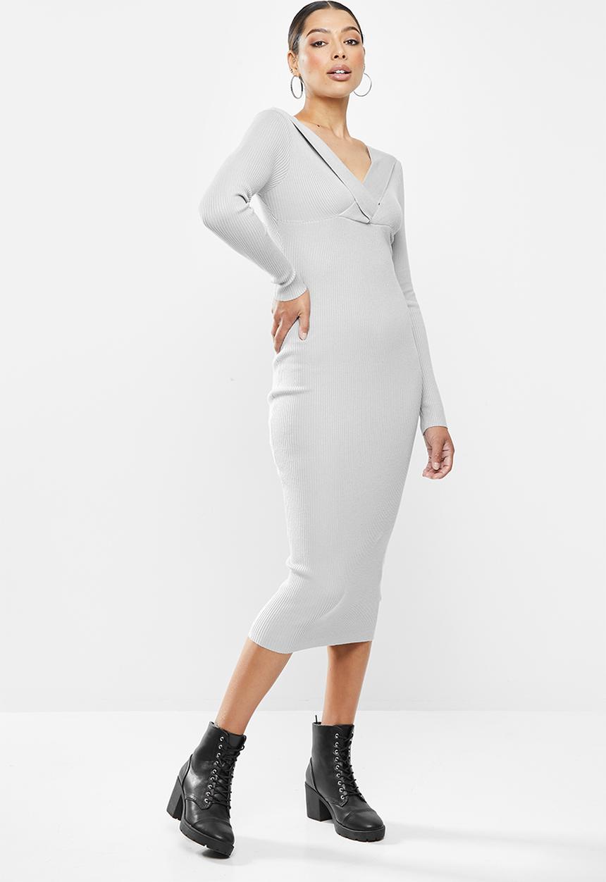 Missguided - Ribbed wrap bust midaxi dress - grey
