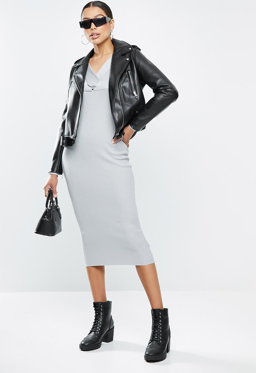 Missguided - Ribbed wrap bust midaxi dress - grey